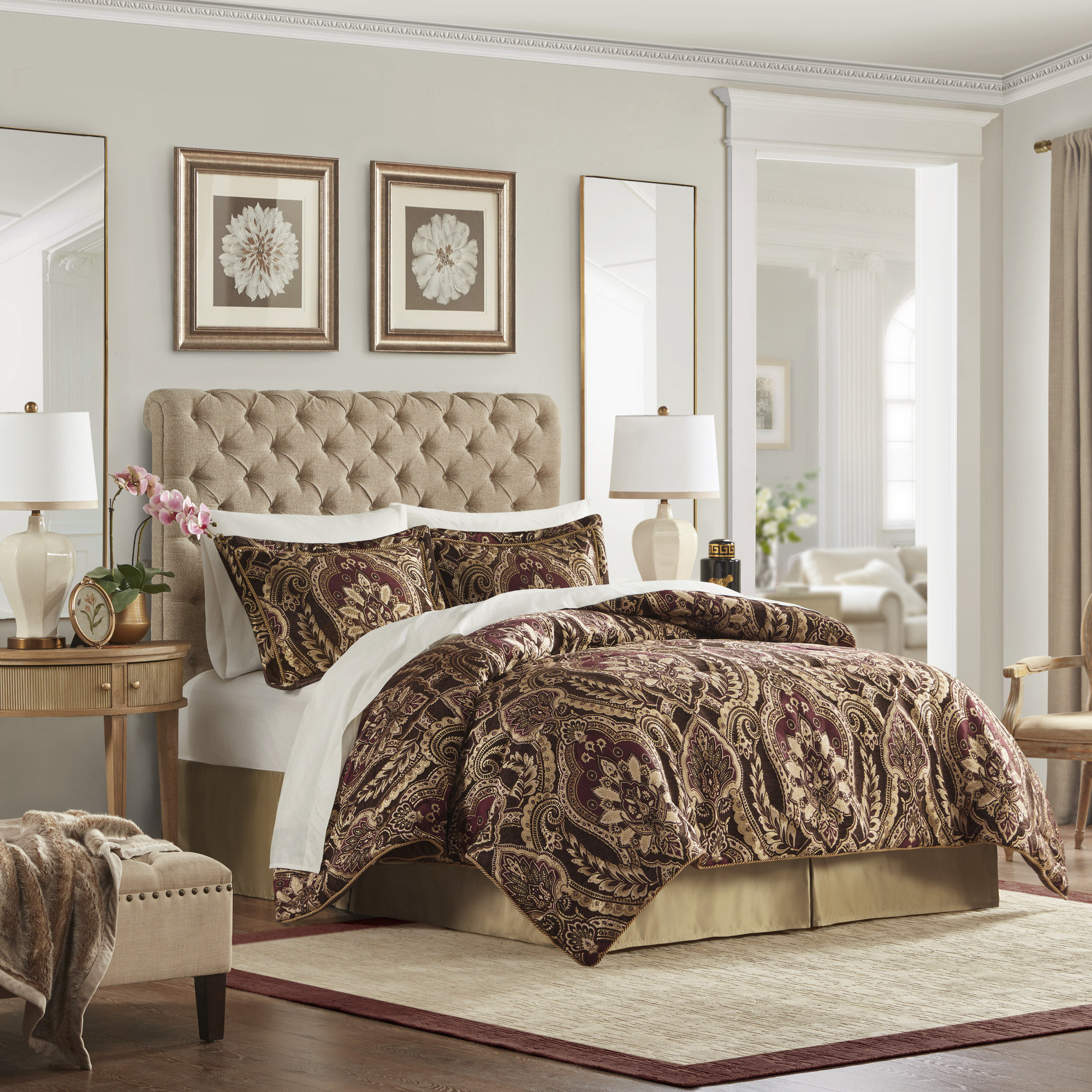 Xylbina Opulent 4 Piece Burgundy Queen Comforter Set | Wayfair